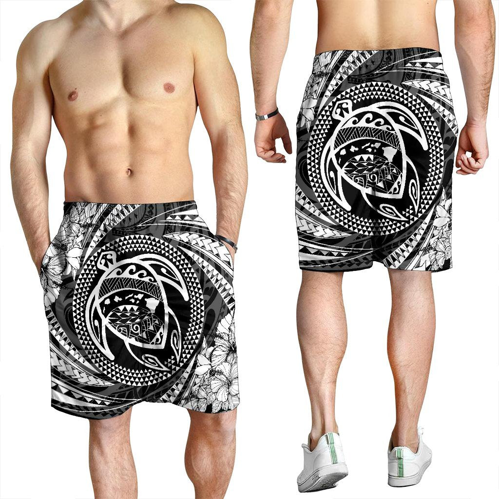 Hawaiian Kanaka Honu Hibiscus Tornando Polynesian Men's Shorts - AH - Polynesian Pride