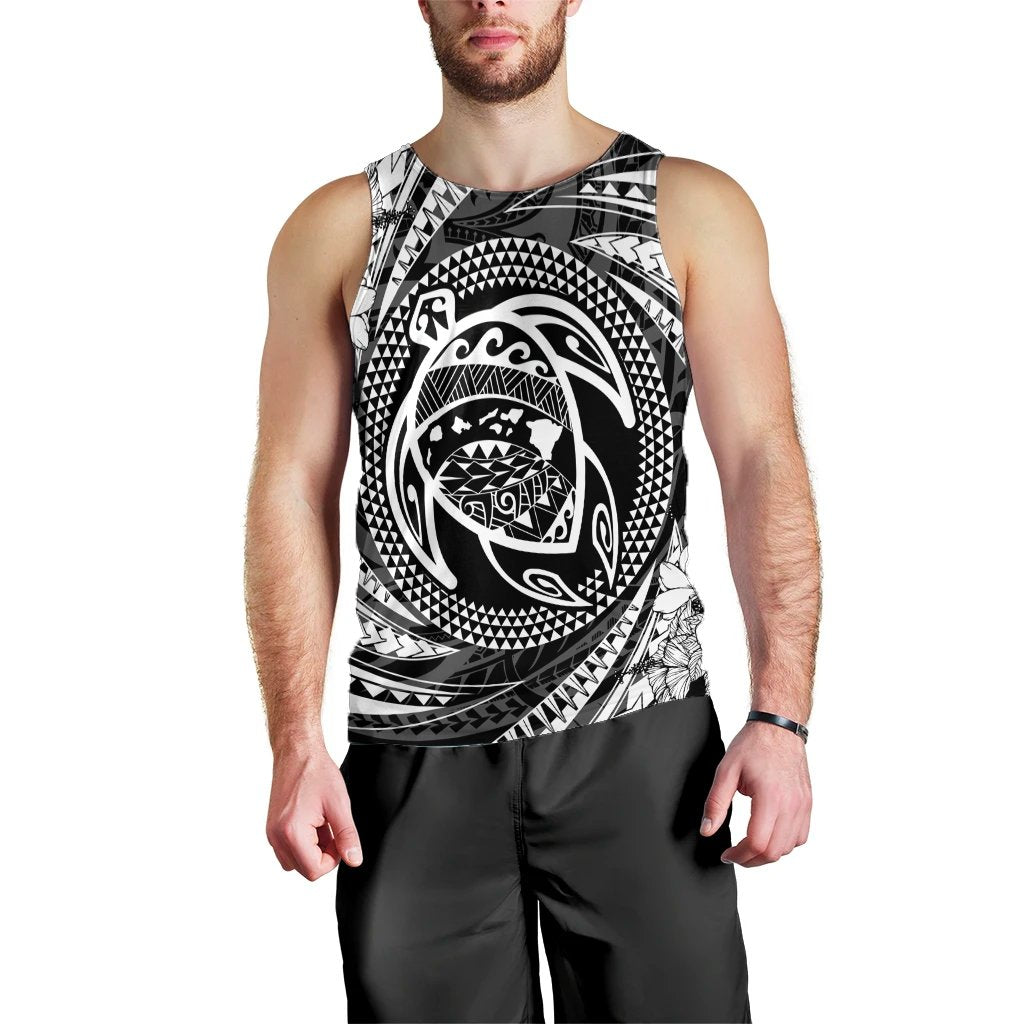 Hawaiian Kanaka Honu Hibiscus Tornando Polynesian Tank Top - AH Black - Polynesian Pride