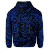 Hawaiian Kanaka Honu Hibiscus Tornando Polynesian Blue Zip Hoodie - Polynesian Pride