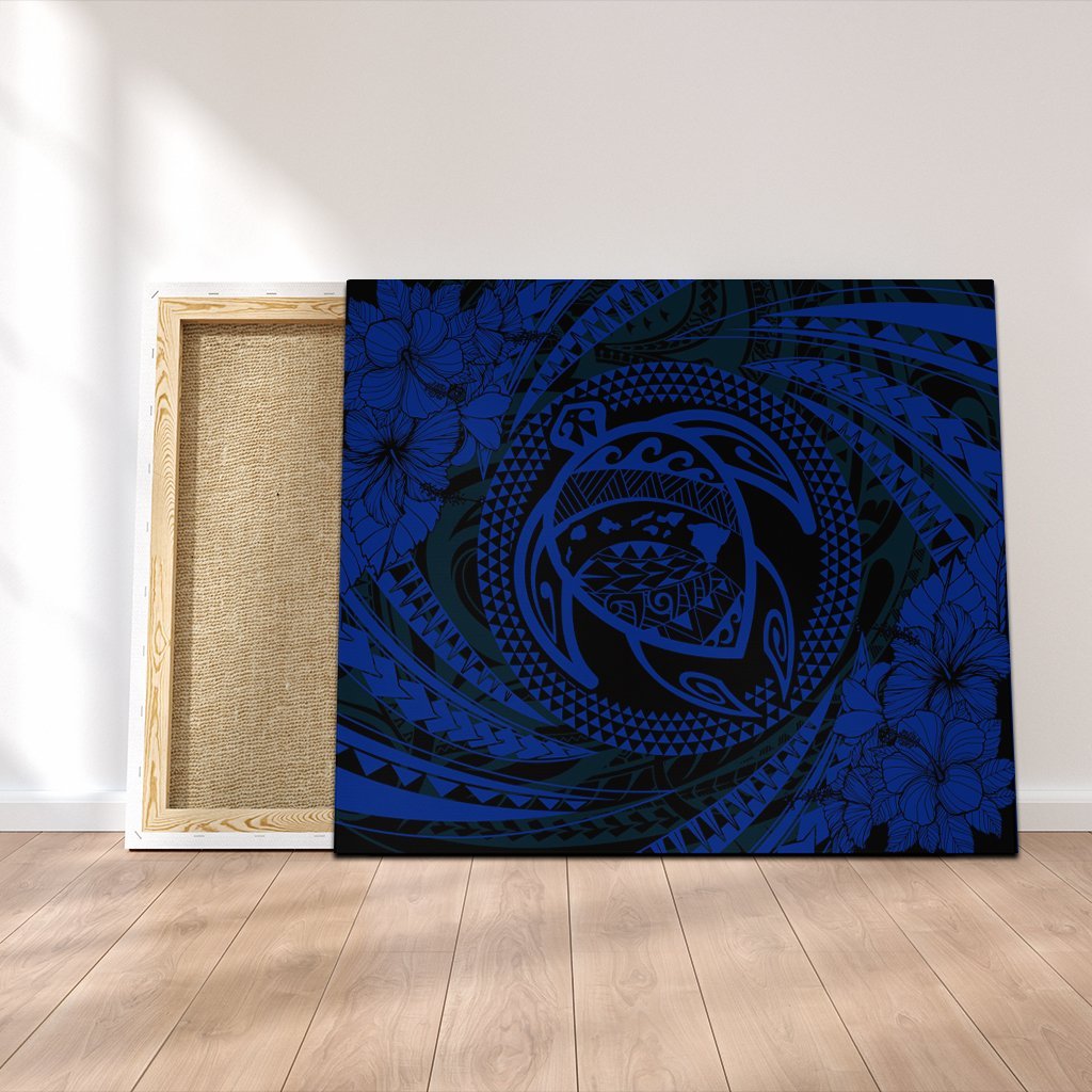 Hawaiian Kanaka Honu Hibiscus Tornando Polynesian Blue Canvas - AH Canvas Poly-cotton - Polynesian Pride