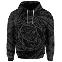 Custom Hawaiian Kanaka Honu Hibiscus Tornando Polynesian Gray Hoodie - Polynesian Pride