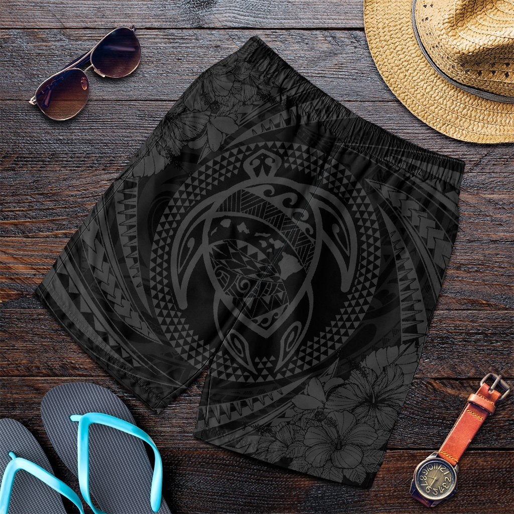 Hawaiian Kanaka Honu Hibiscus Tornando Polynesian Gray Men's Shorts - AH Art - Polynesian Pride