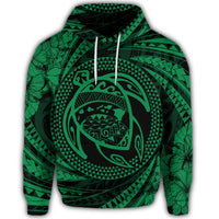 Hawaiian Kanaka Honu Hibiscus Tornando Polynesian Green Hoodie - Polynesian Pride
