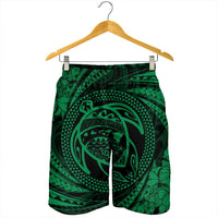 Hawaiian Kanaka Honu Hibiscus Tornando Polynesian Green Men's Shorts - AH - Polynesian Pride