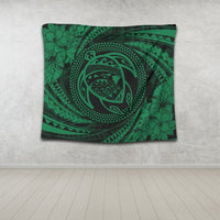 Hawaiian Kanaka Honu Hibiscus Tornando Polynesian Green Tapestry - AH - Polynesian Pride