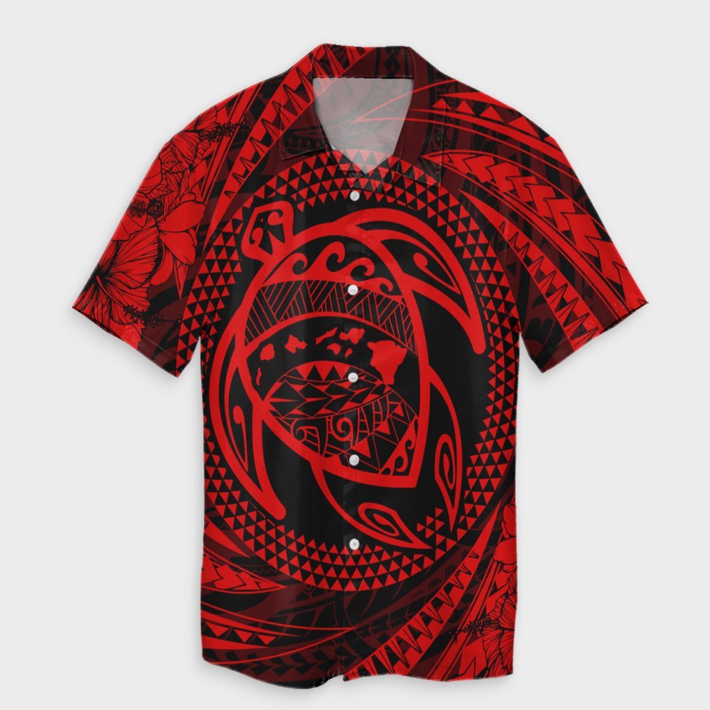 Hawaiian Kanaka Honu Hibiscus Tornando Polynesian Red Hawaiian Shirt - AH Unisex Black - Polynesian Pride