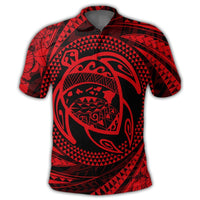 Hawaiian Kanaka Honu Hibiscus Tornando Polynesian Red Polo Shirt - Polynesian Pride