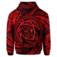 Hawaiian Kanaka Honu Hibiscus Tornando Polynesian Red Zip Hoodie - Polynesian Pride