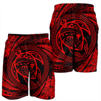 Hawaiian Kanaka Honu Hibiscus Tornando Polynesian Red Men's Shorts - AH - Polynesian Pride