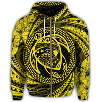 Hawaiian Kanaka Honu Hibiscus Tornando Polynesian Yellow Zip Hoodie - Polynesian Pride