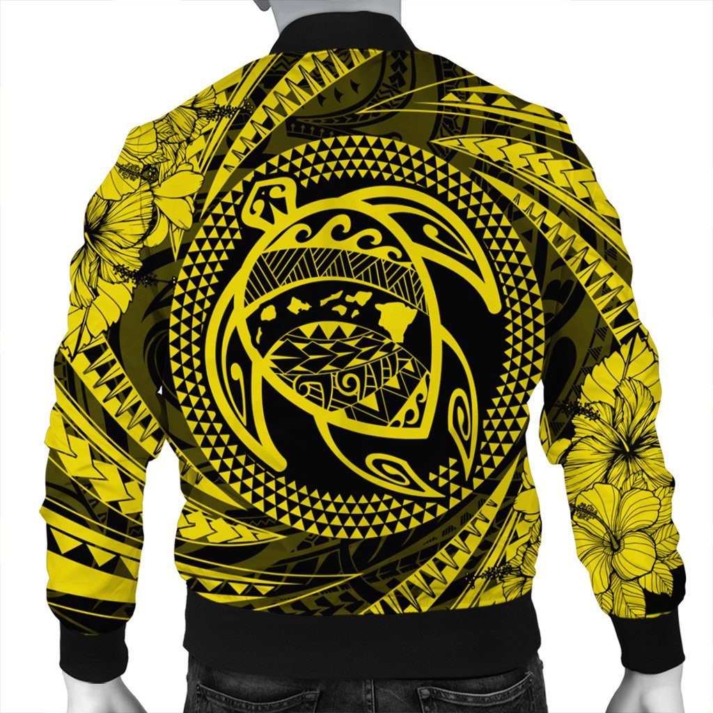 Hawaiian Kanaka Honu Hibiscus Tornando Polynesian Yellow Bomber Jacket - AH - Polynesian Pride