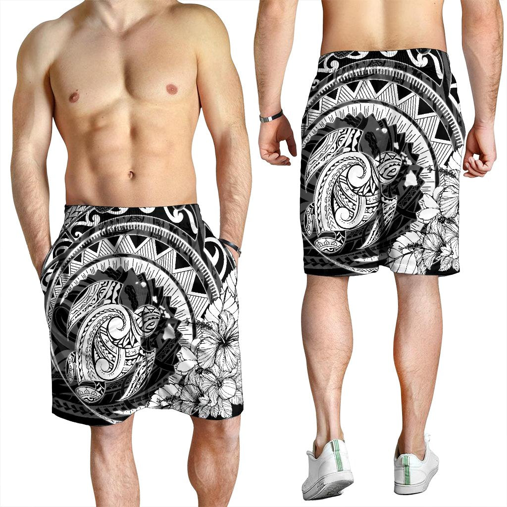 Hawaiian Kanaka Honu Map Hibiscus Globular Polynesian Men's Shorts - AH - Polynesian Pride