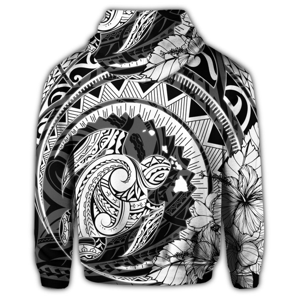 Hawaiian Kanaka Honu Map Hibiscus Globular Polynesian Zip Hoodie - Polynesian Pride