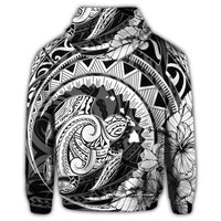 Hawaiian Kanaka Honu Map Hibiscus Globular Polynesian Zip Hoodie - Polynesian Pride
