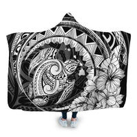Hawaiian Kanaka Honu Map Hibiscus Globular Polynesian Hooded Blanket - AH Hooded Blanket White - Polynesian Pride