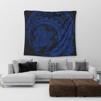Hawaiian Kanaka Honu Map Hibiscus Globular Polynesian Blue Tapestry - AH - Polynesian Pride