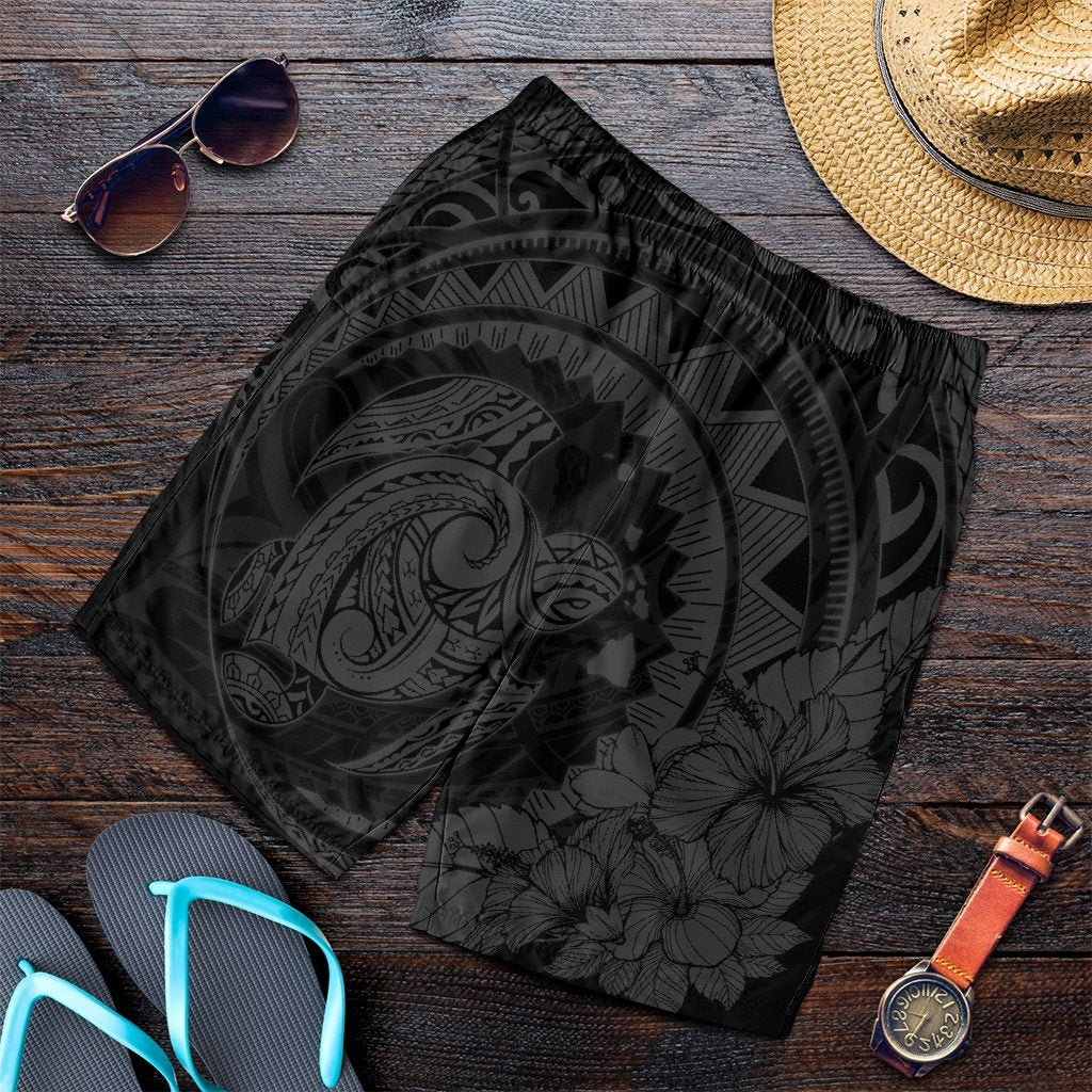 Hawaiian Kanaka Honu Map Hibiscus Globular Polynesian Gray Men's Shorts - AH Art - Polynesian Pride
