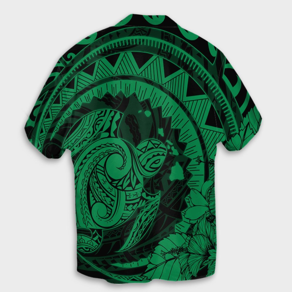 Hawaiian Kanaka Honu Map Hibiscus Globular Polynesian Green Hawaiian Shirt - AH - Polynesian Pride