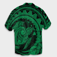 Hawaiian Kanaka Honu Map Hibiscus Globular Polynesian Green Hawaiian Shirt - AH - Polynesian Pride