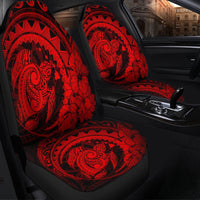 Hawaiian Kanaka Honu Map Hibiscus Globular Polynesian Red Car Seat Covers - AH - Polynesian Pride