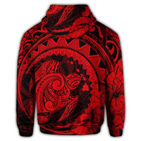 Hawaiian Kanaka Honu Map Hibiscus Globular Polynesian Red Zip Hoodie - Polynesian Pride