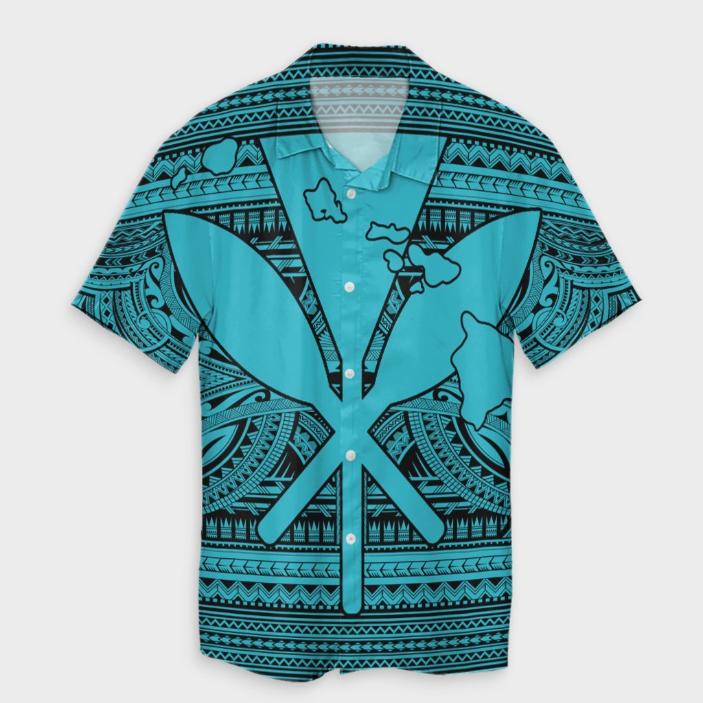 Hawaiian Kanaka Polynesian Tribal Hawaiian Shirt Reggae Color Blue AH Unisex Black - Polynesian Pride