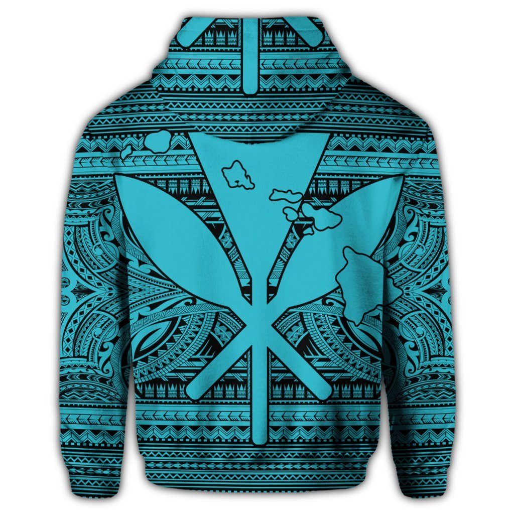 Hawaiian Kanaka Polynesian Tribal Zip Hoodie Reggae Color Blue - Polynesian Pride
