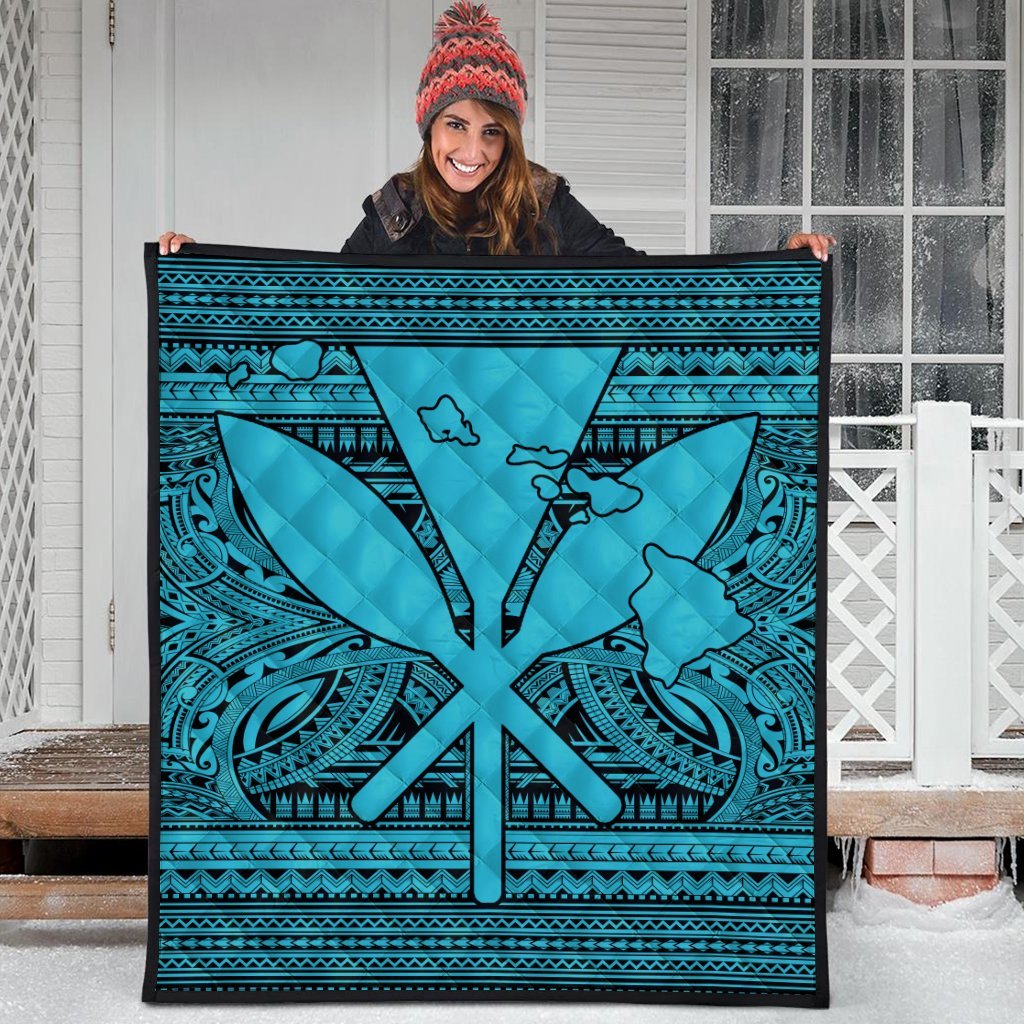 Hawaiian Kanaka Polynesian Tribal Premium Quilts Reggae Color Blue AH - Polynesian Pride