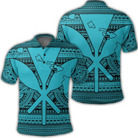 Hawaiian Kanaka Polynesian Tribal Polo Shirt Reggae Color Blue Unisex Black - Polynesian Pride