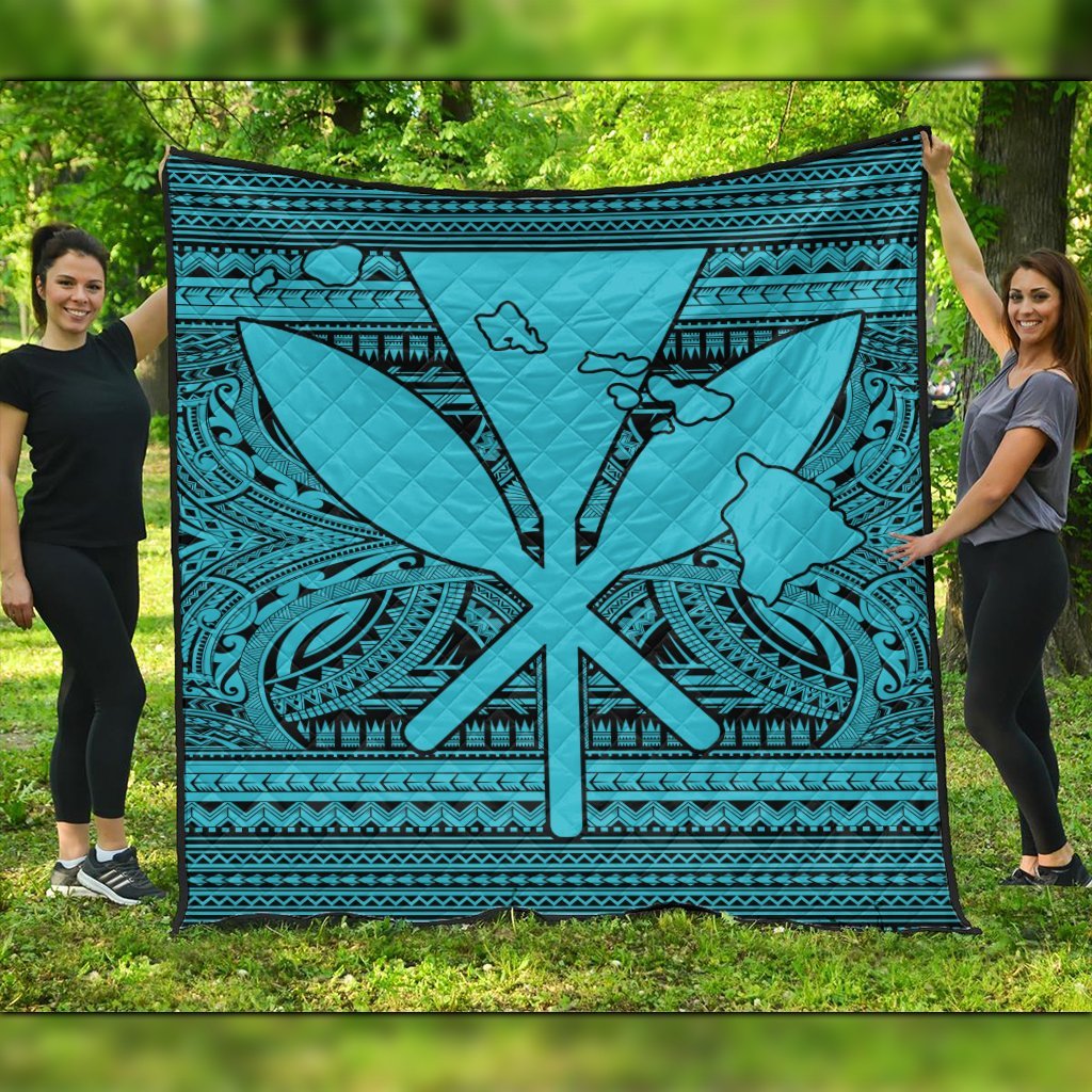 Hawaiian Kanaka Polynesian Tribal Premium Quilts Reggae Color Blue AH Black - Polynesian Pride