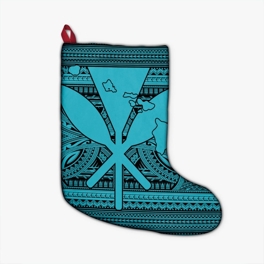 Hawaiian Kanaka Polynesian Tribal Christmas Stocking Reggae Color Blue AH Christmas Stocking 26 X 42 cm Black - Polynesian Pride
