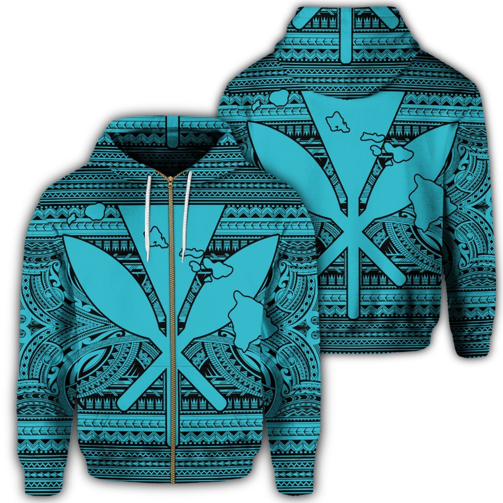 Hawaiian Kanaka Polynesian Tribal Zip Hoodie Reggae Color Blue Unisex Art - Polynesian Pride
