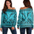 Hawaiian Kanaka Polynesian Tribal Women's Off Shoulder Sweater Reggae Color Blue AH Black - Polynesian Pride