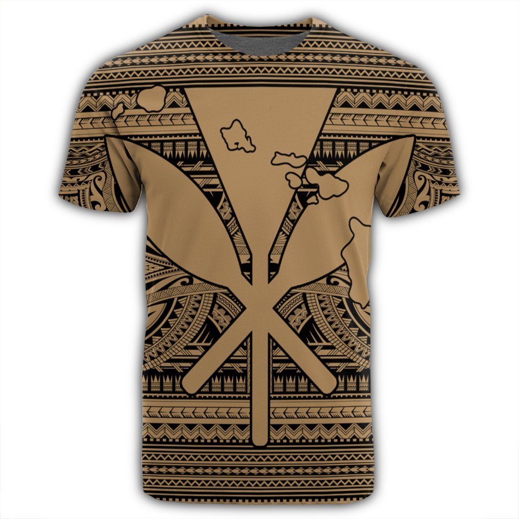 Hawaiian Kanaka Polynesian Tribal T Shirt Reggae Color Gold - Polynesian Pride