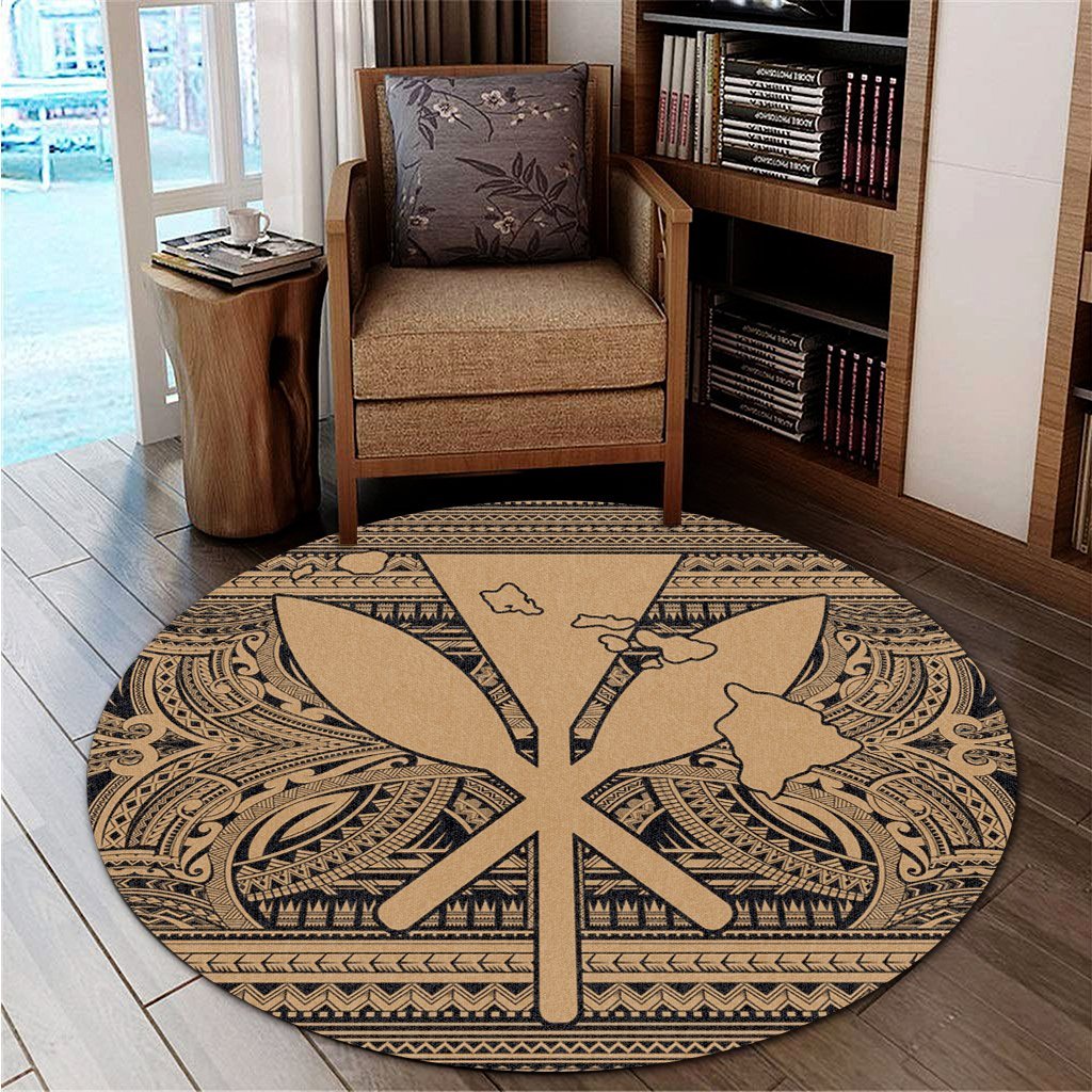 Hawaiian Kanaka Polynesian Tribal Round Carpet Reggae Color Gold AH - Polynesian Pride