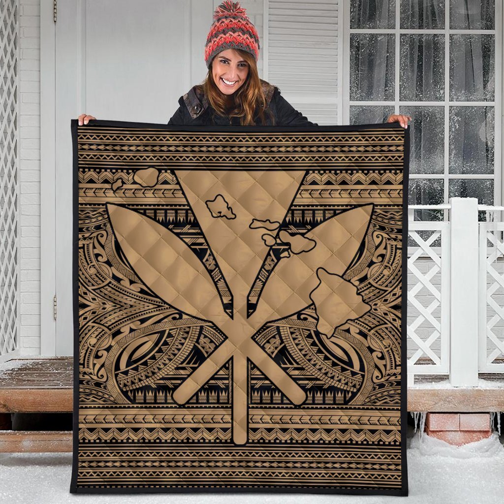 Hawaiian Kanaka Polynesian Tribal Premium Quilts Reggae Color Gold AH - Polynesian Pride