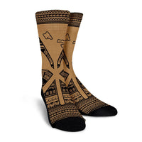 Hawaiian Kanaka Polynesian Tribal Crew Socks Reggae Color Gold AH - Polynesian Pride