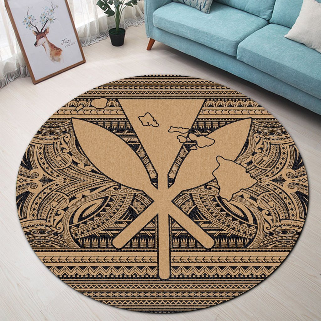 Hawaiian Kanaka Polynesian Tribal Round Carpet Reggae Color Gold AH - Polynesian Pride