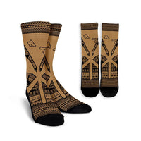 Hawaiian Kanaka Polynesian Tribal Crew Socks Reggae Color Gold AH Crew Socks White - Polynesian Pride