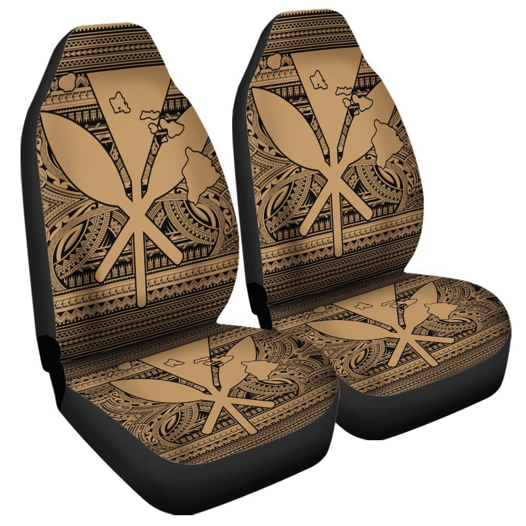 Hawaiian Kanaka Polynesian Tribal Car Seat Covers Reggae Color Gold AH Universal Fit Black - Polynesian Pride