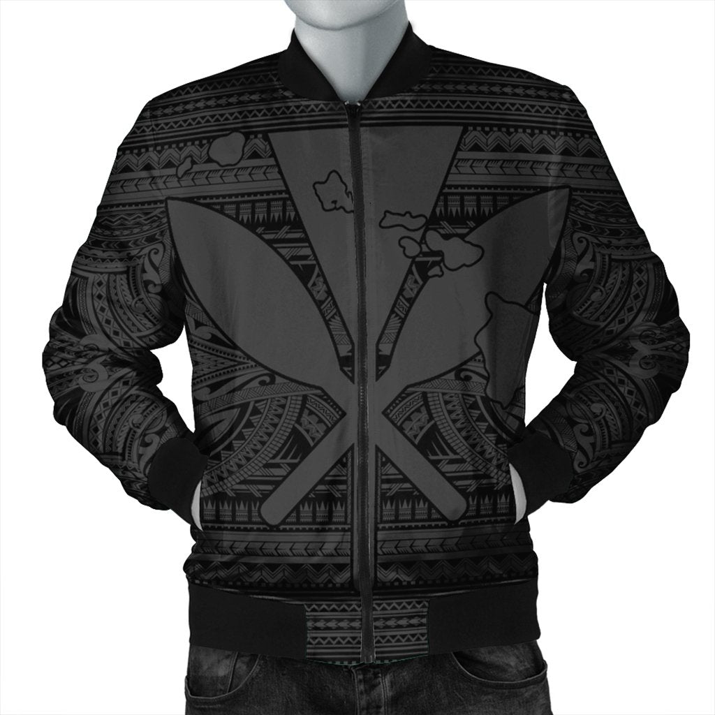 Hawaiian Kanaka Polynesian Tribal Bomber Jacket Reggae Color Gray AH Black Unisex - Polynesian Pride