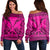 Hawaiian Kanaka Polynesian Tribal Women's Off Shoulder Sweater Reggae Color Pink AH Black - Polynesian Pride