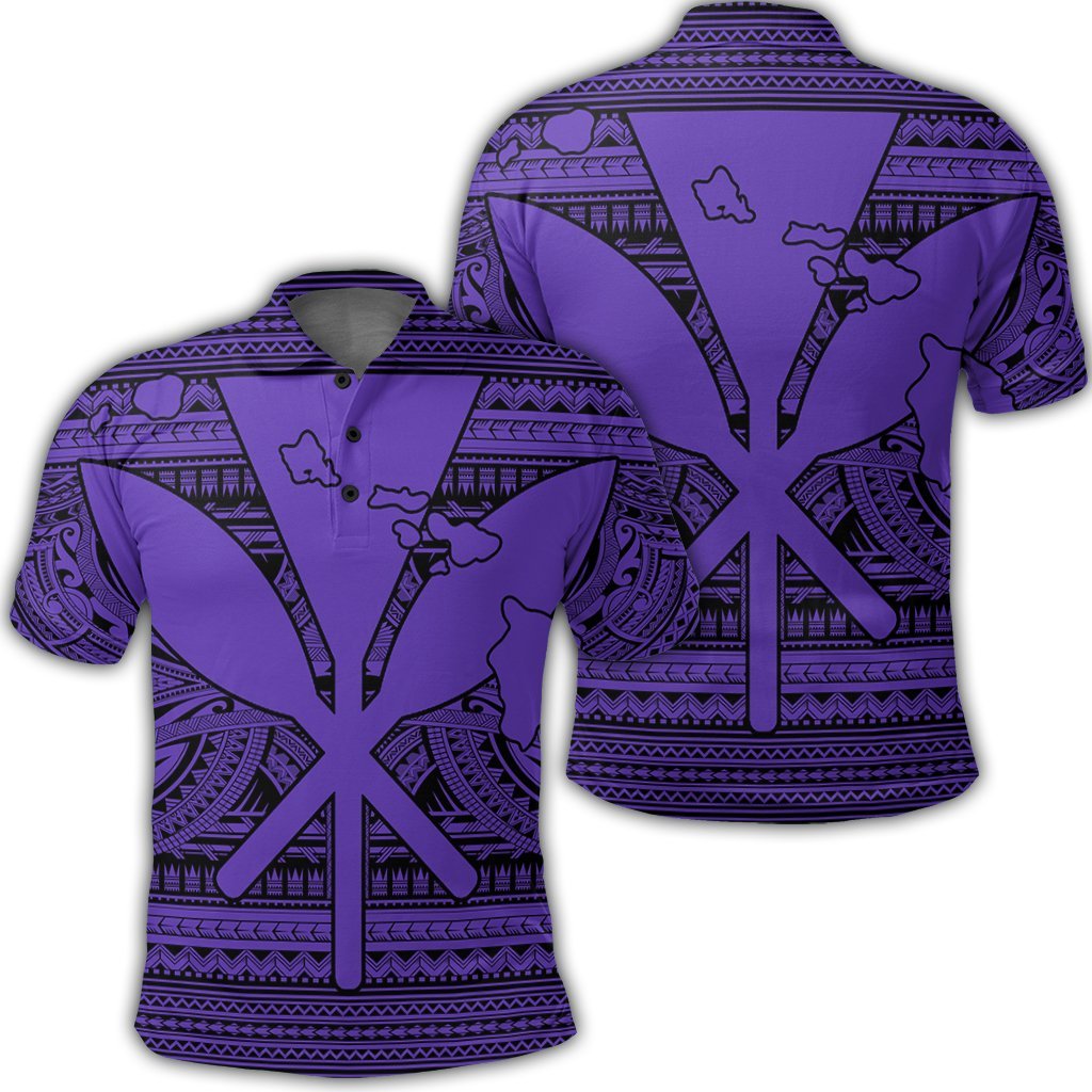 Hawaiian Kanaka Polynesian Tribal Polo Shirt Reggae Color Purple Unisex Black - Polynesian Pride