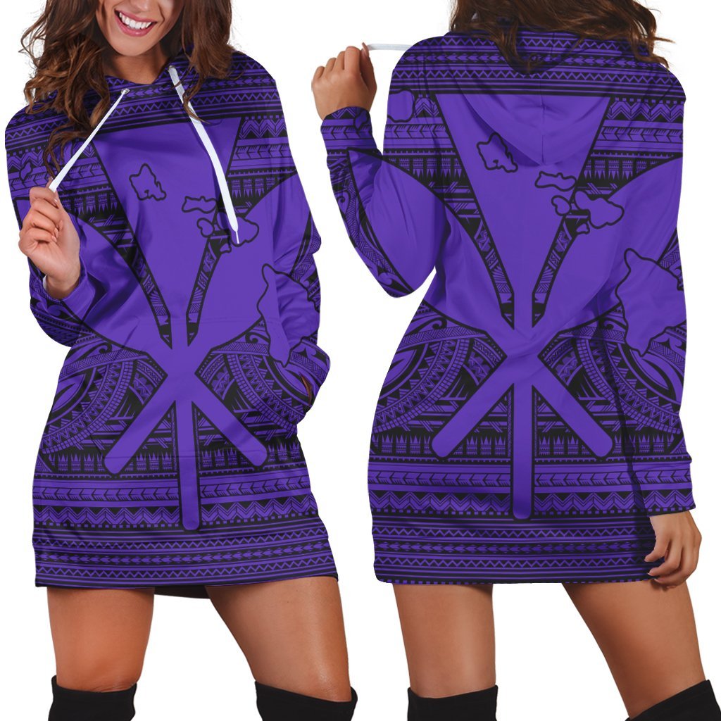 Hawaiian Kanaka Polynesian Tribal Hoodie Dress Reggae Color Purple AH Black - Polynesian Pride