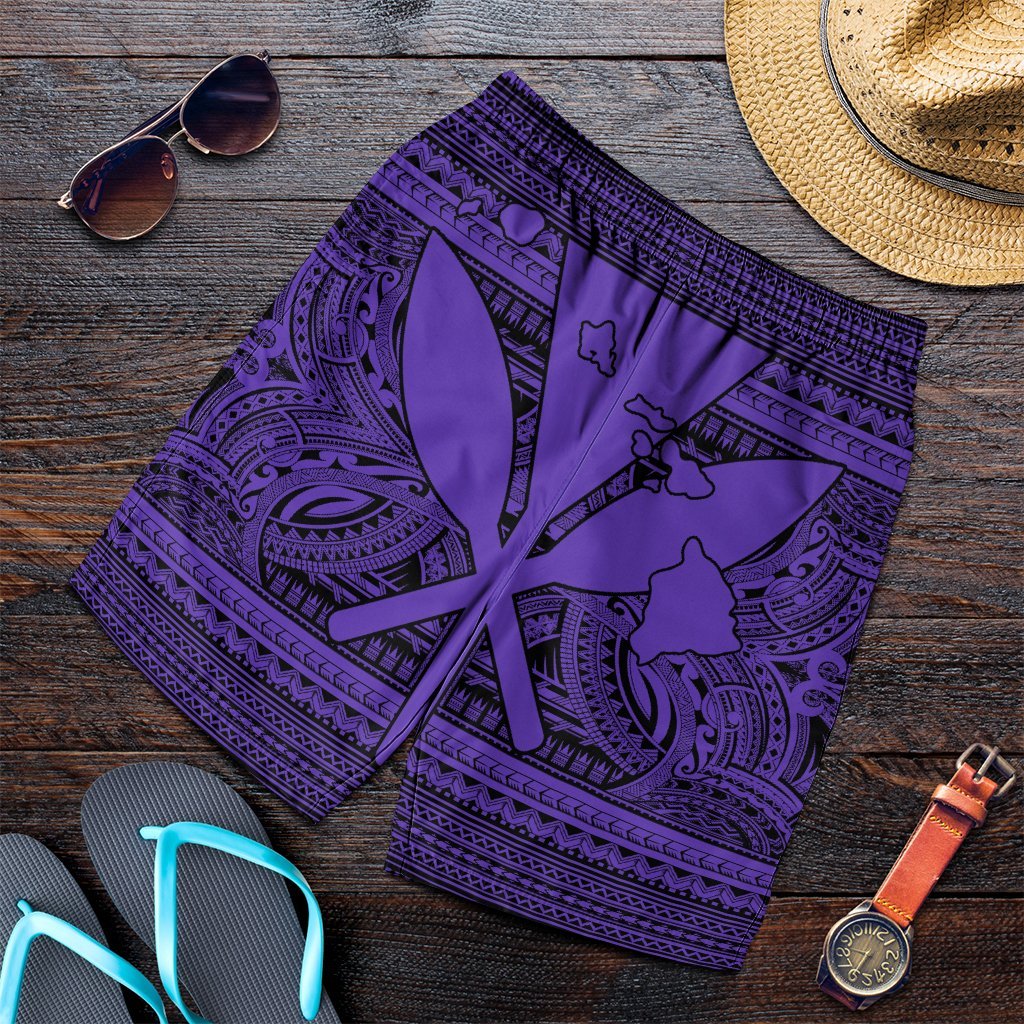 Hawaiian Kanaka Polynesian Tribal Men's Shorts Reggae Color Purple AH Art - Polynesian Pride