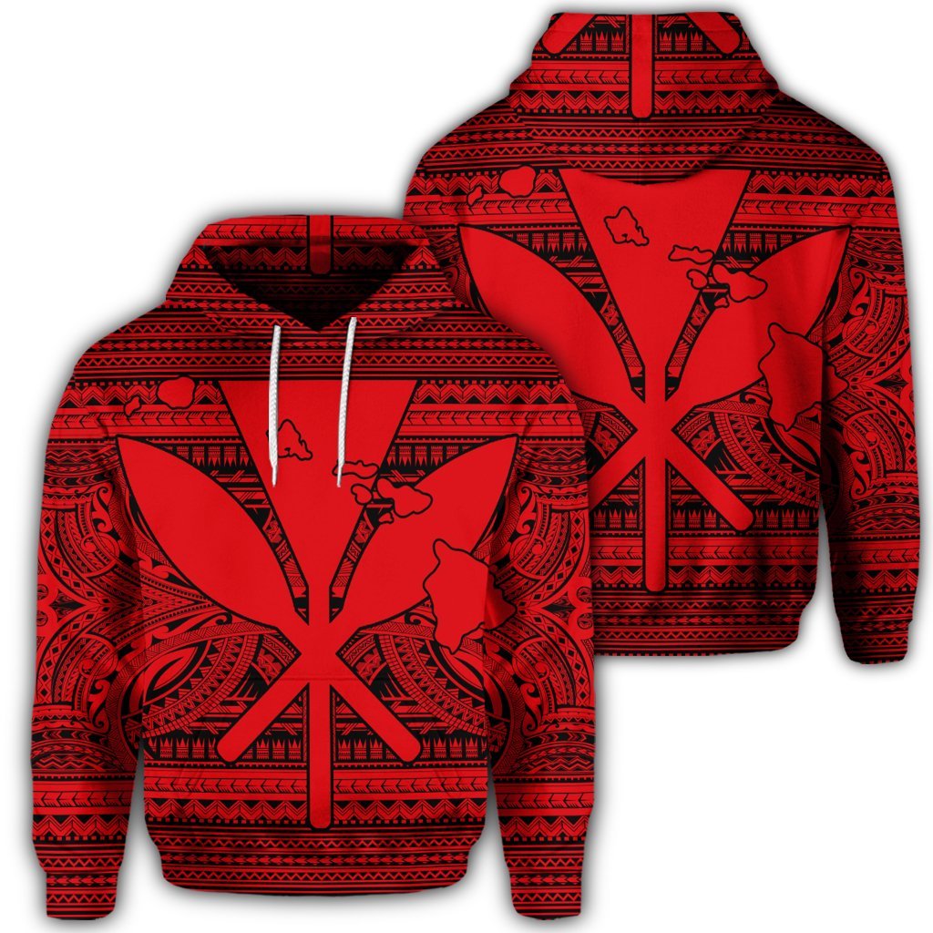 Hawaiian Kanaka Polynesian Hoodie Tribal Reggae Color Red Unisex Art - Polynesian Pride