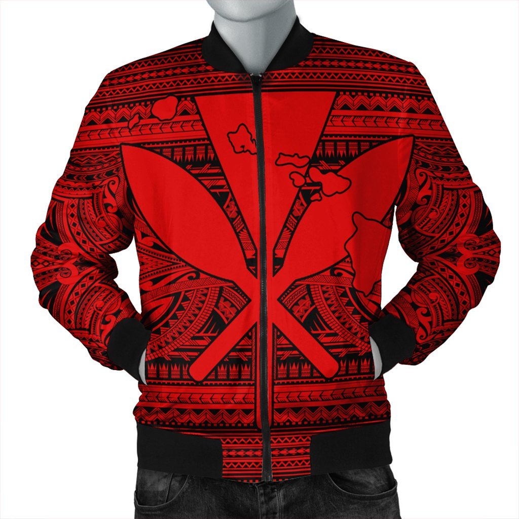 Hawaiian Kanaka Polynesian Tribal Bomber Jacket Reggae Color Red AH Black Unisex - Polynesian Pride