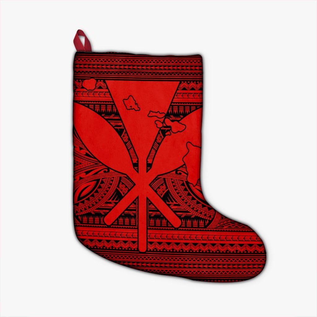 Hawaiian Kanaka Polynesian Tribal Christmas Stocking Reggae Color Red AH Christmas Stocking 26 X 42 cm Black - Polynesian Pride