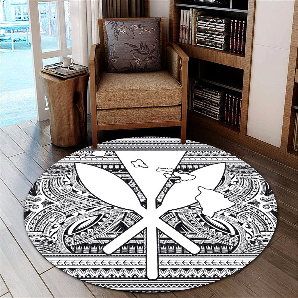 Hawaiian Kanaka Polynesian Tribal Round Carpet Reggae Color White AH - Polynesian Pride