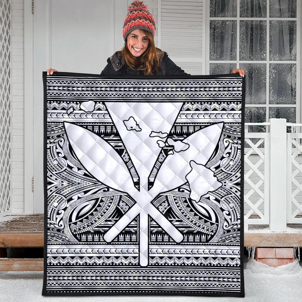 Hawaiian Kanaka Polynesian Tribal Premium Quilts Reggae Color White AH - Polynesian Pride